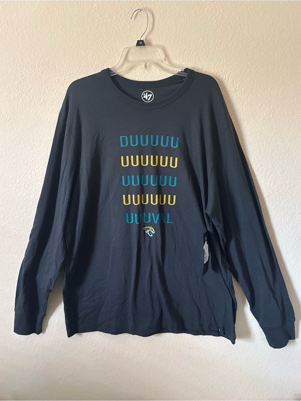 47 Jacksonville Jaguars Black Long Sleeve Tee w/ Teal & Gold DUUUVAL Graphic XXL